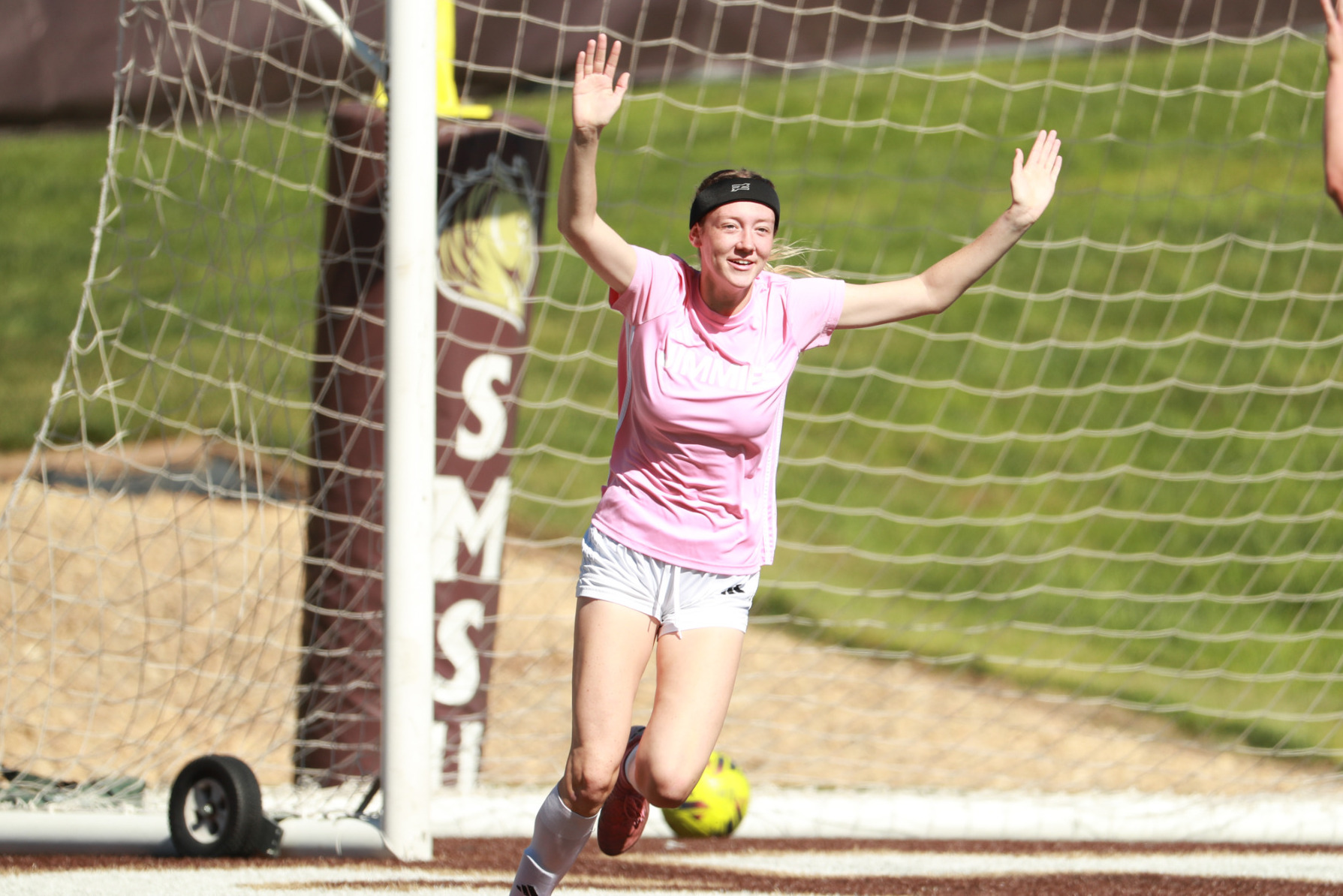 Marisa Brown celebrates after scoring her first-career goal against SMSU (10/4) 