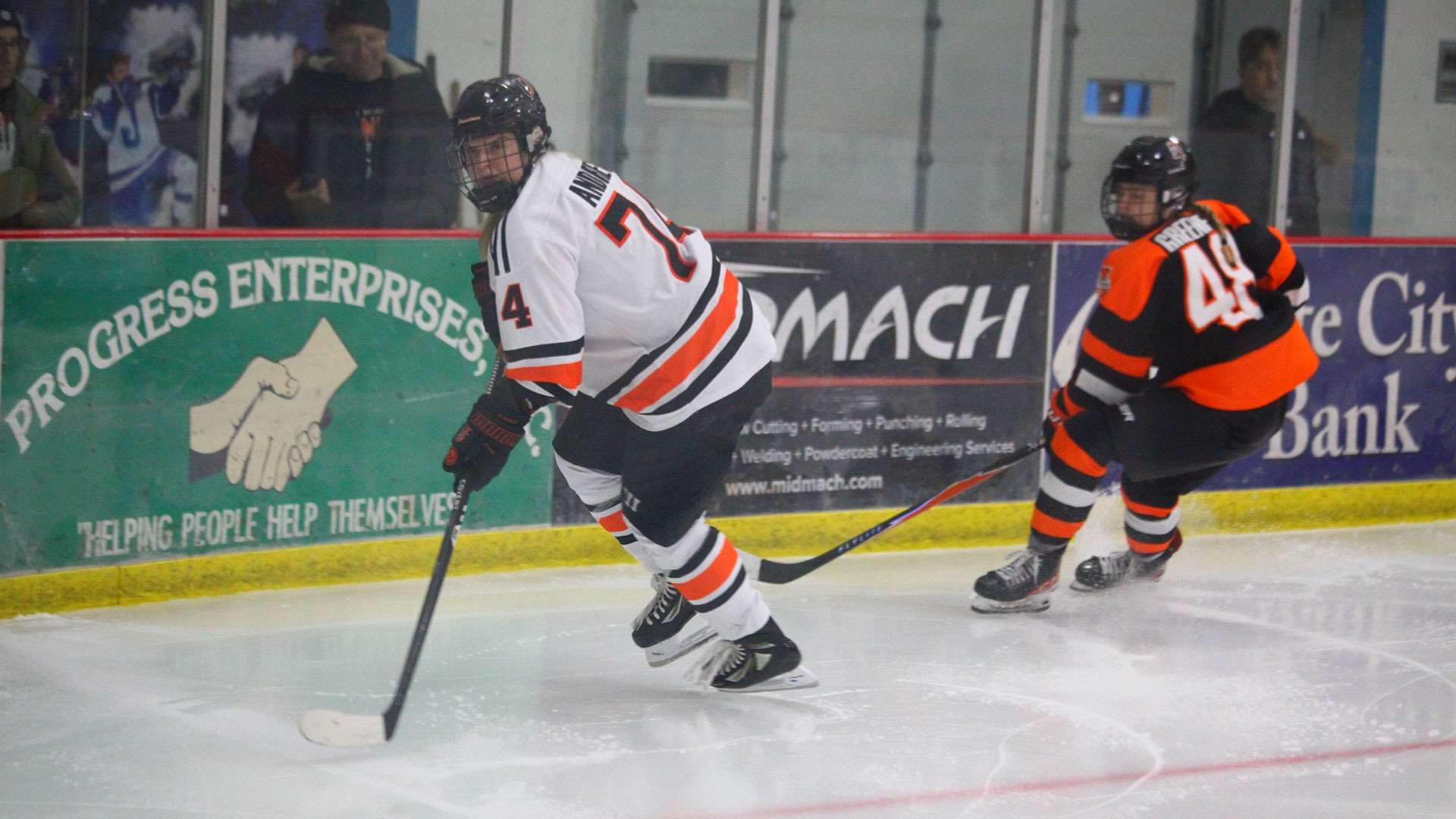 UJ's Maddison Andrew looks for the puck in a game earlier this season at John L. Wilson Arena