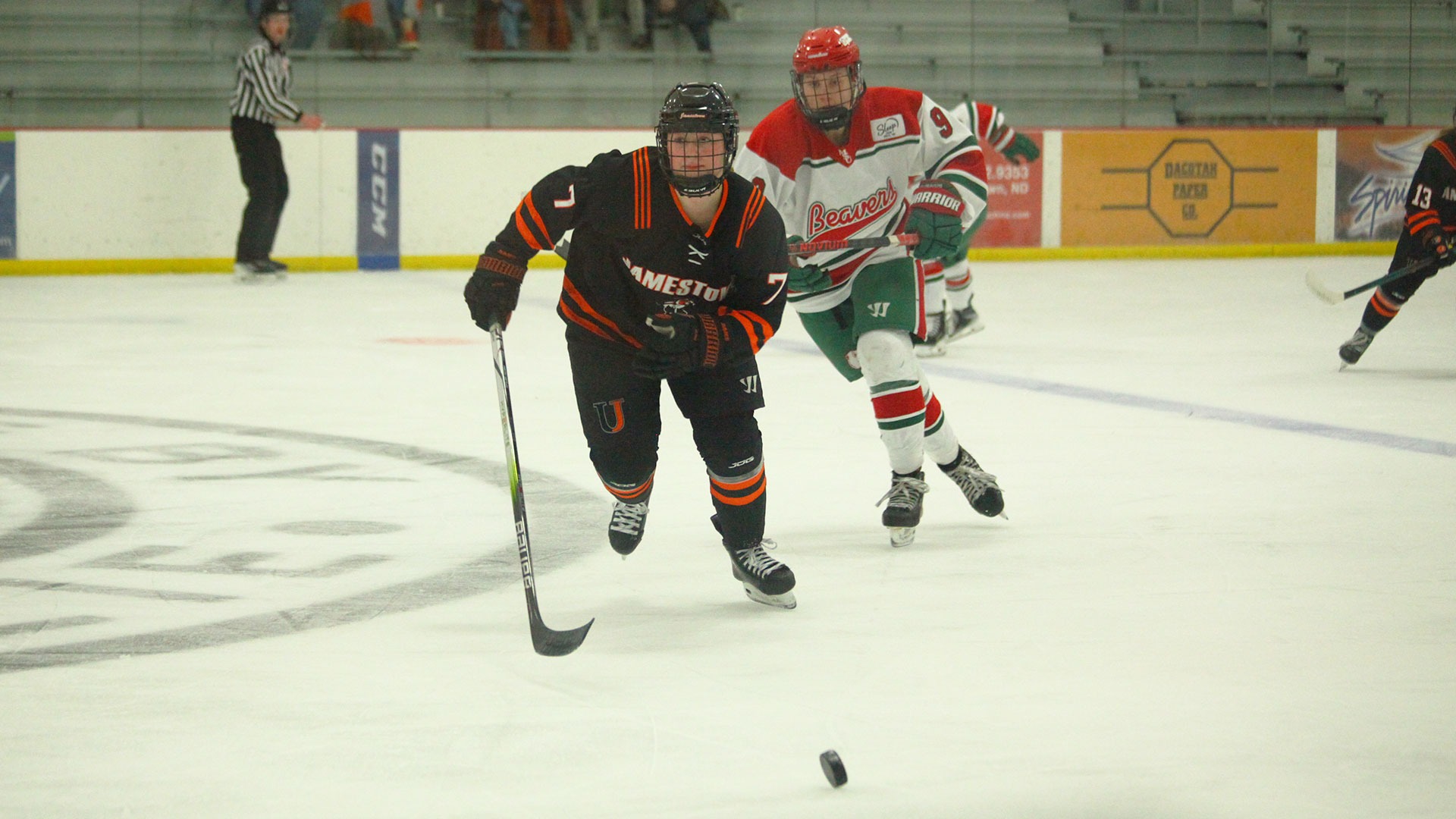 UJ's Kelsey Amick chases down the puck against Minot State on February 27, 2026