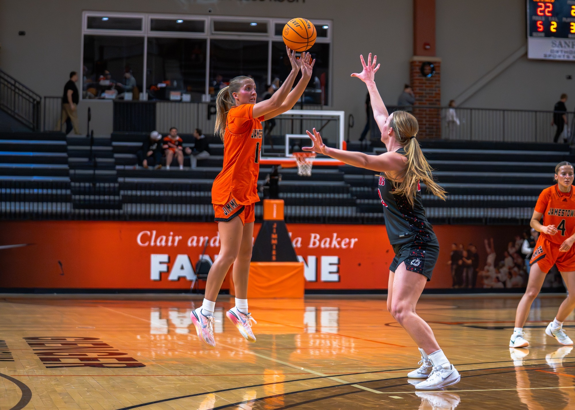 UJ's Samantha Paulsen attempts a three-pointer in Thursday's game against MSU Moorhead