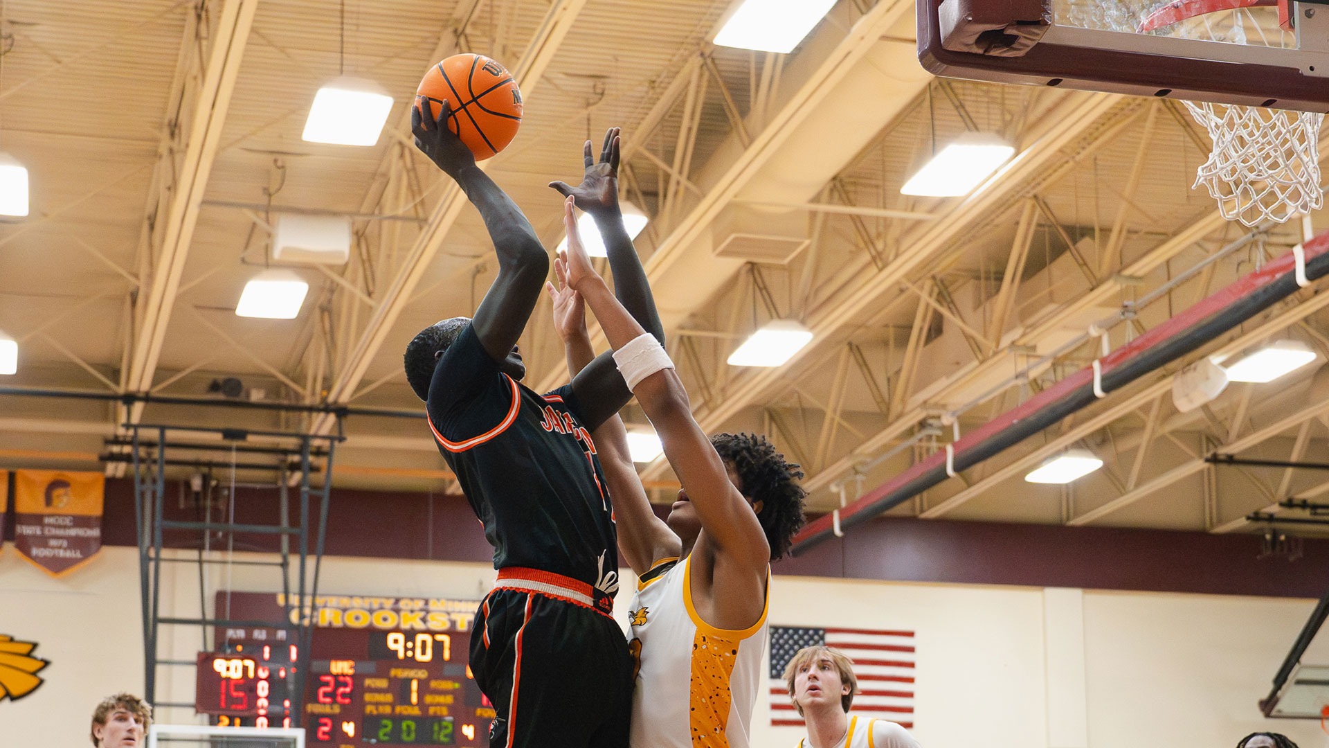 Thomas Diew led the Jimmies in scoring against Minnesota Crookston on February 7, 2026