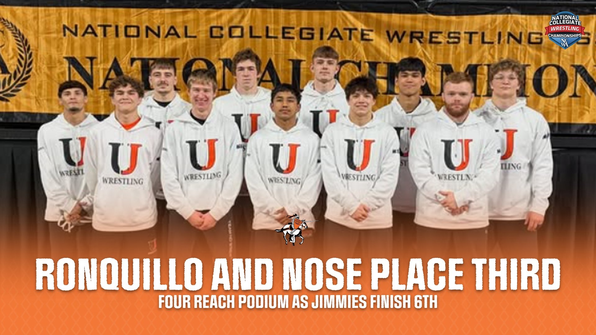 The Jimmie men's wrestling team placed 6th at the 2026 NCWA National Championships