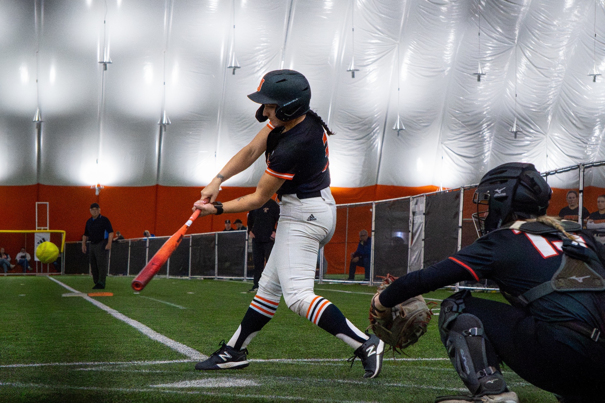Jamestown #3 Kasidy Bennett swings the bat in the Nelson Family Bubble 