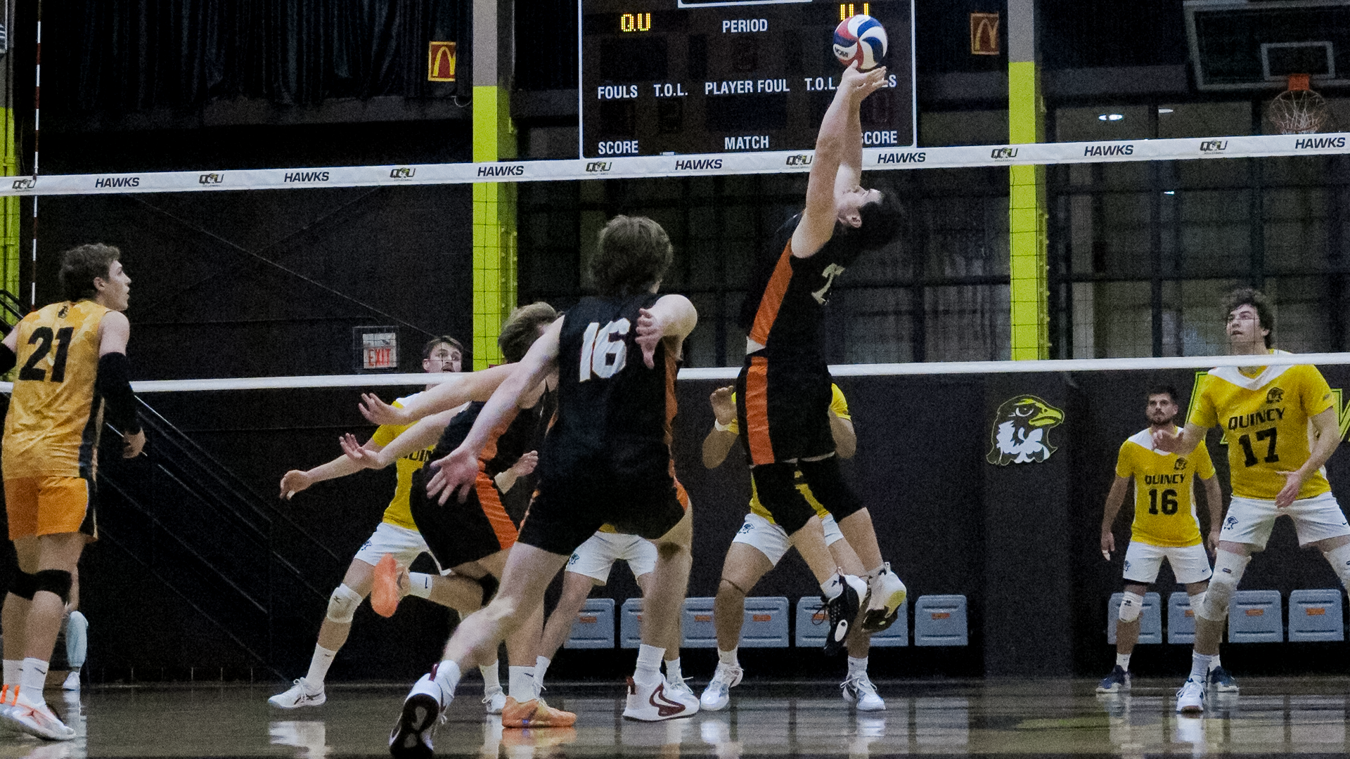 Jamestown setter Rowan Shaughnessy setting the ball backwards