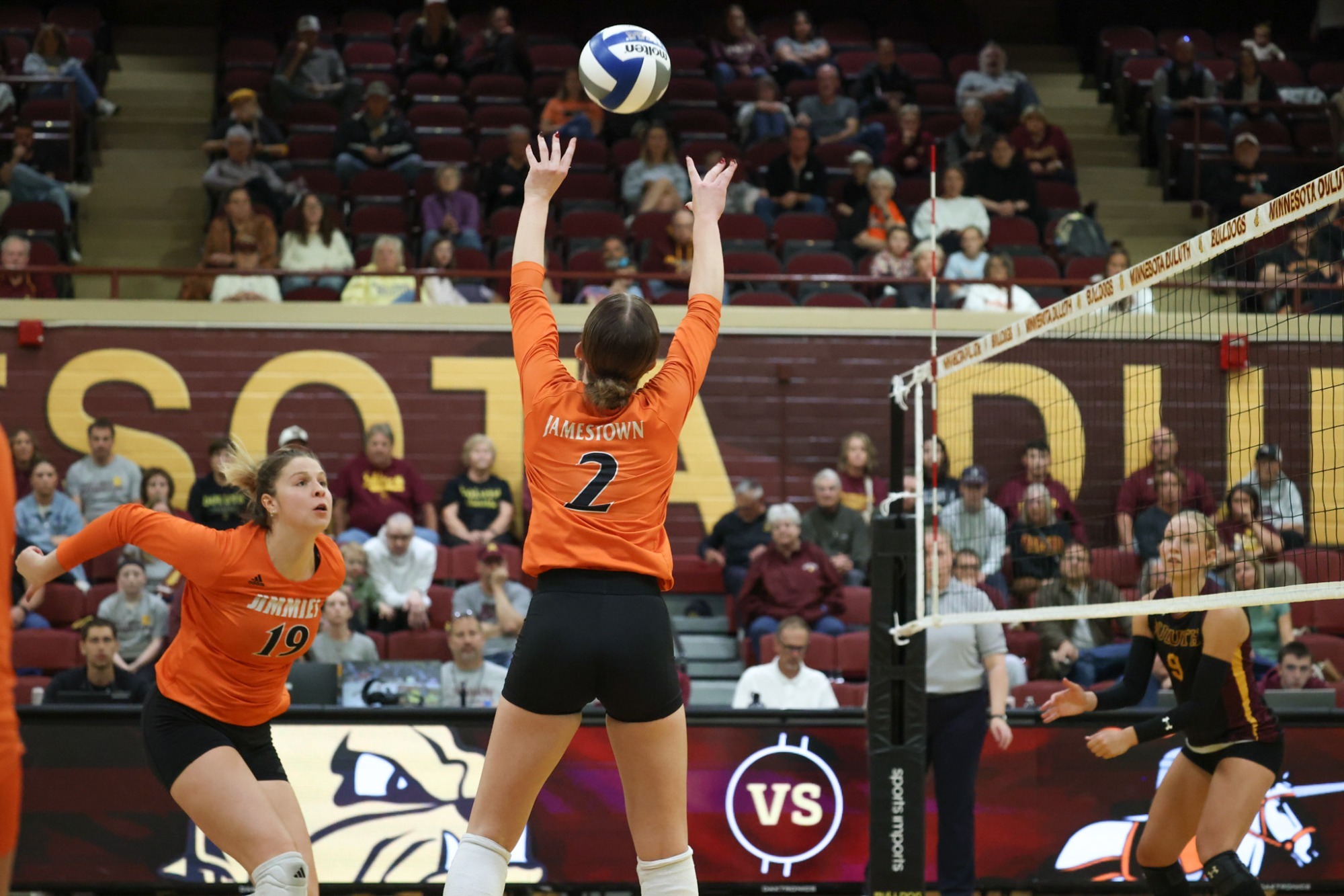 Jamestown setter Kate Wiebesiek in action against Minnesota Duluth Saturday