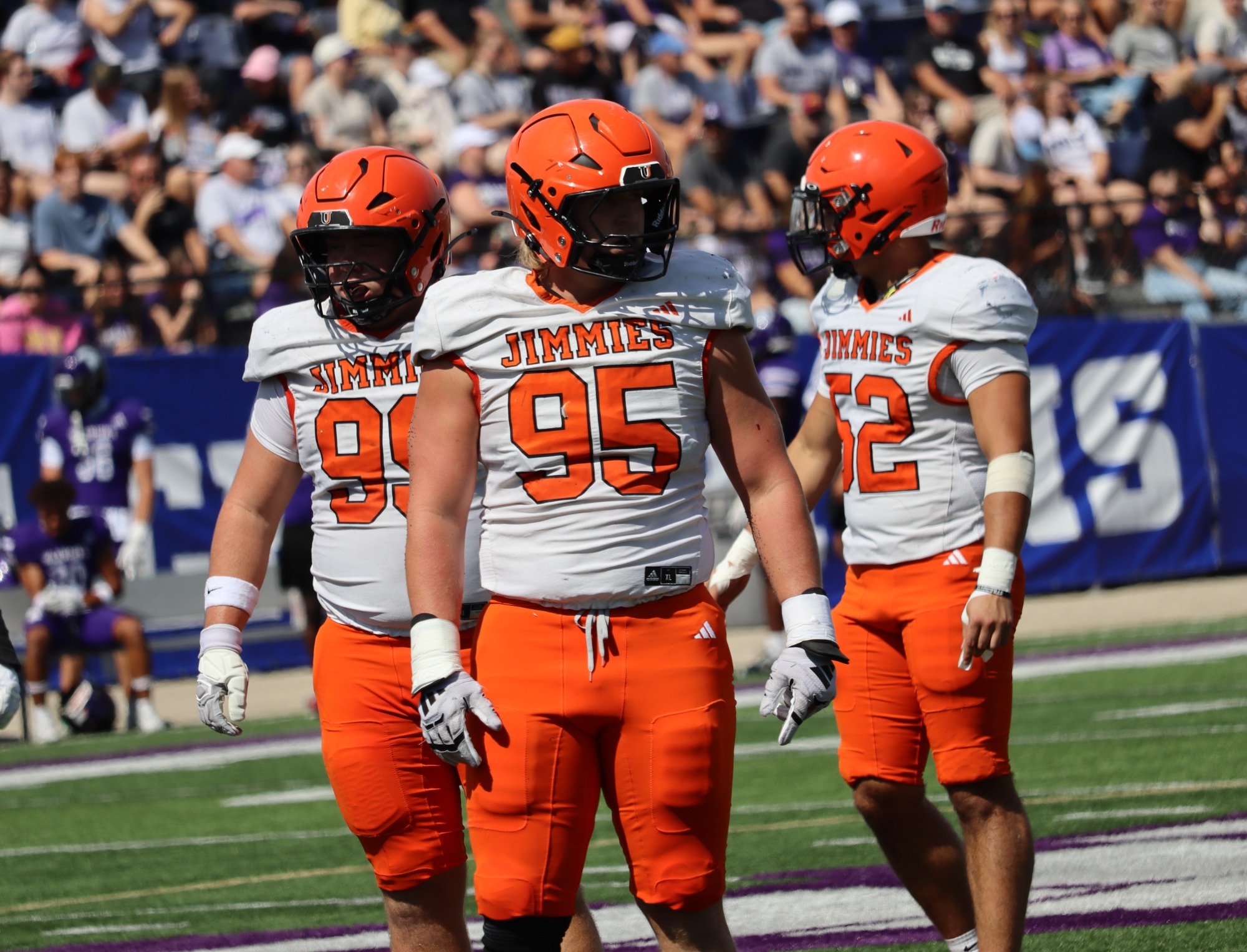 Jimmies Defensive Lineman Ethan Gall in action against Winona State