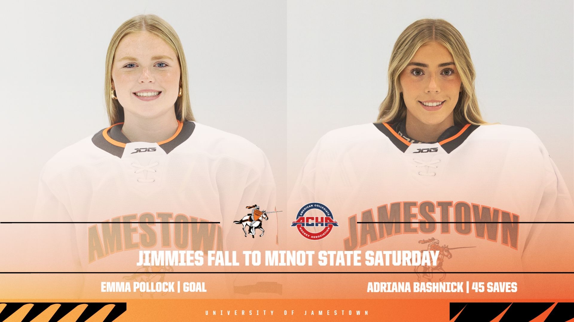 The UJ D1 women's hockey team lost 3-1 to Minot State on September 26