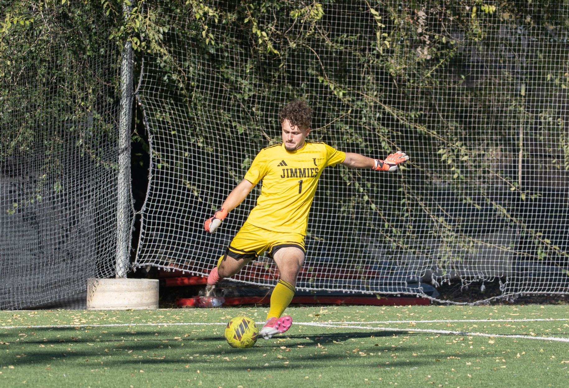Valon Ismaili lines up for a goal kick against Northwest Nazarene 