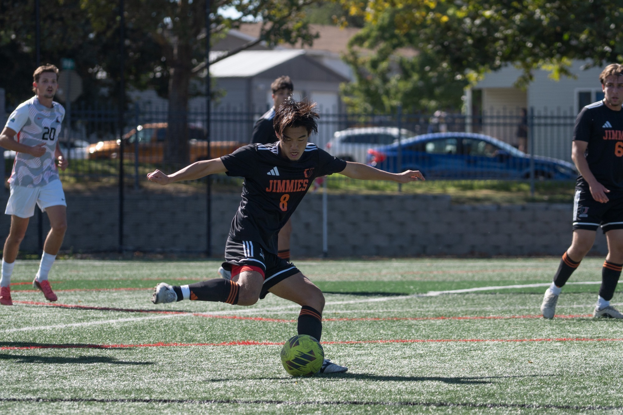 Kai Yoshida plays the ball in the Jimmies road game against Northwest Nazarene (9/26) 