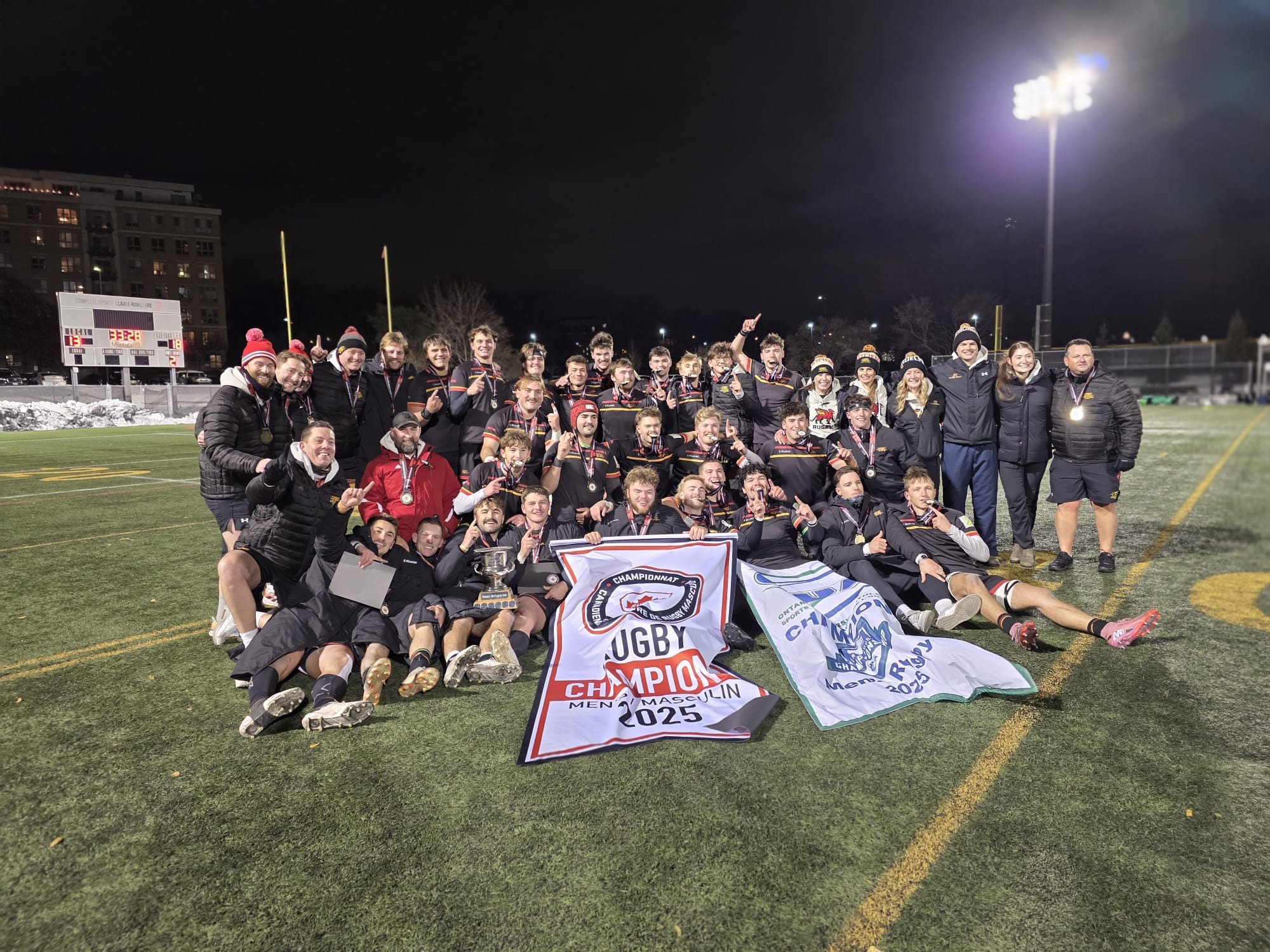Gryphons men's rugby national champs banner shot 2025