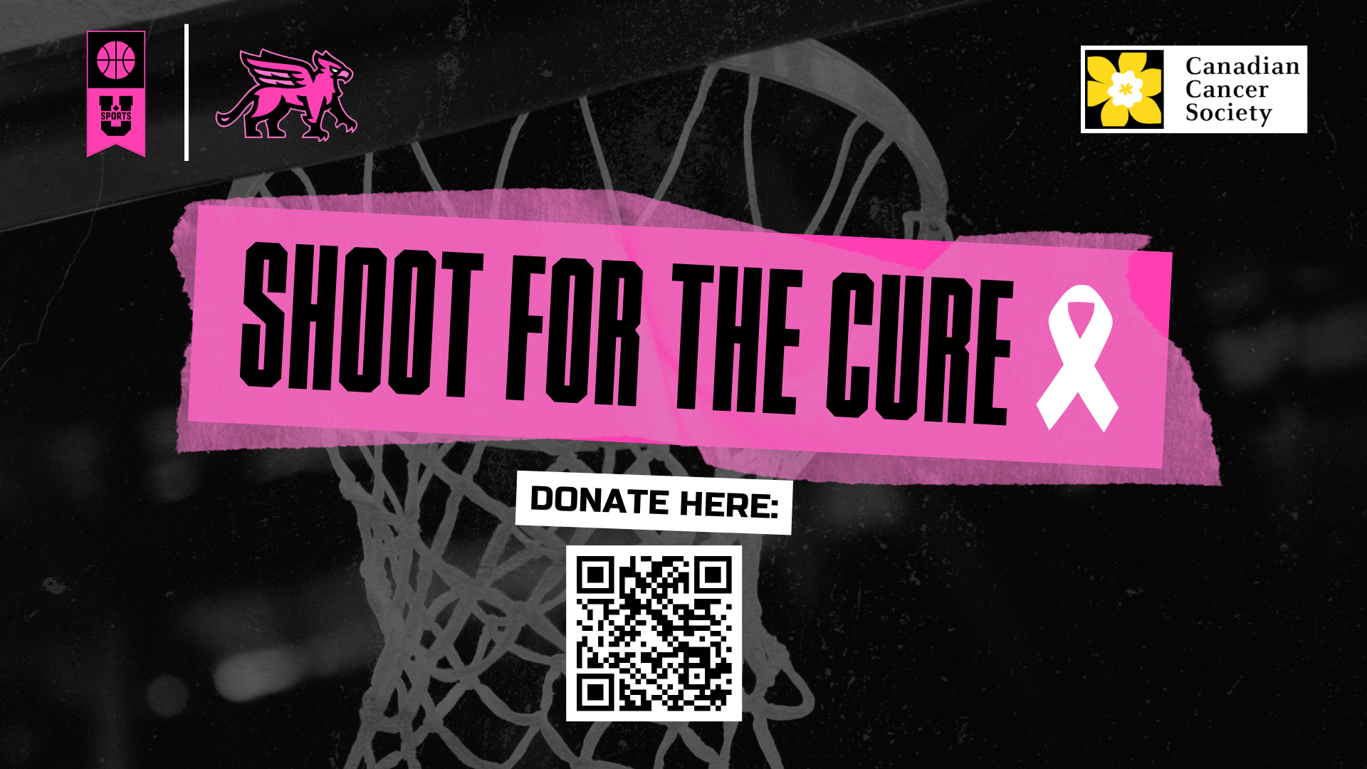 Shoot for the Cure Logo Gryphon Logo Donate QR Code