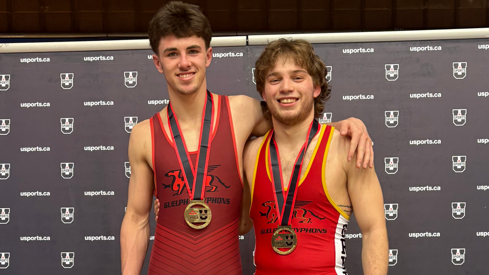 Gryphon wrestlers, Casey Harkley & Tyler Barry, with U SPORTS gold medals at the 2026 Wrestling Canada Lutte U SPORTS Wrestling Invitational Championships