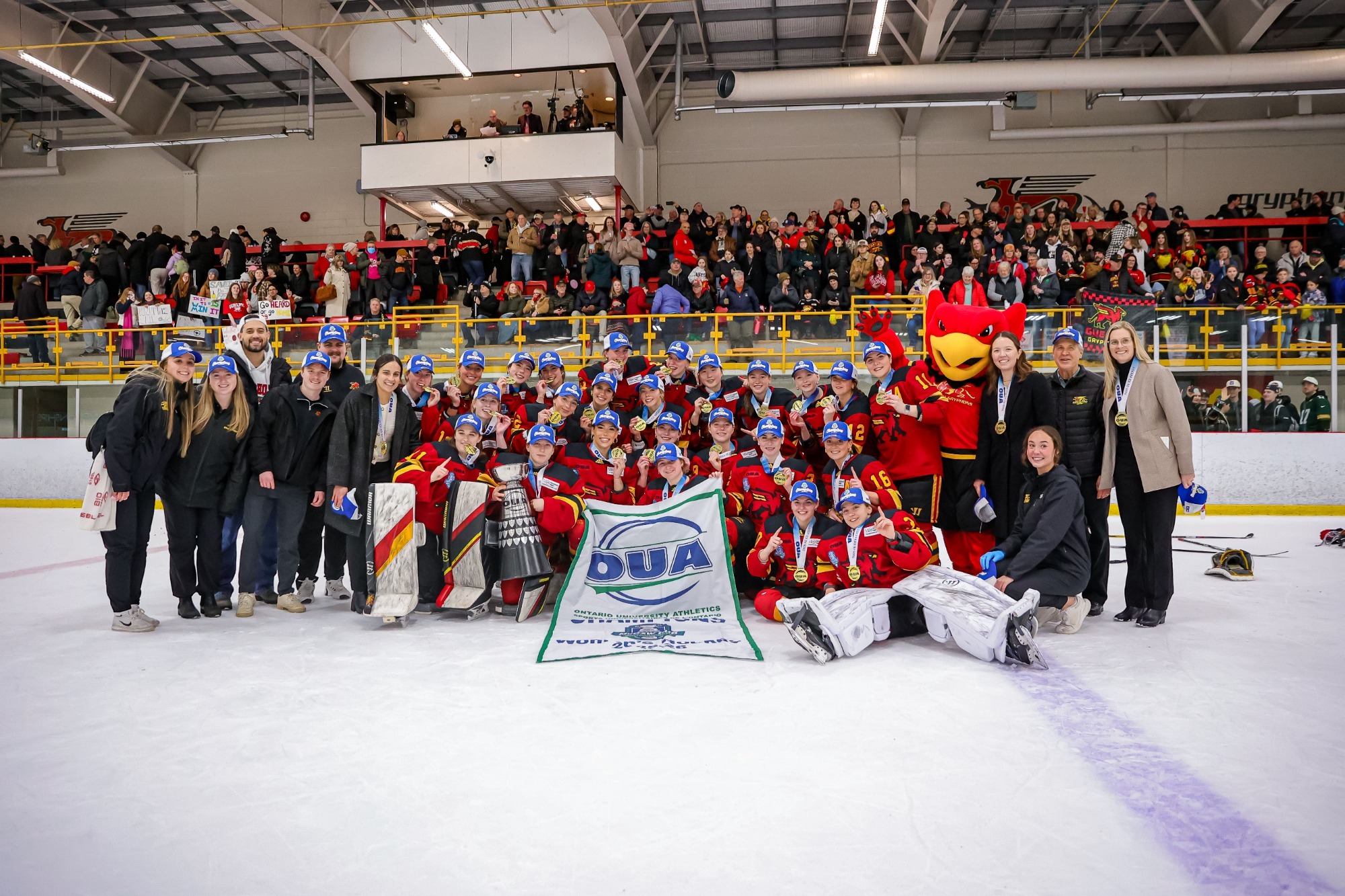 Gryphons women's hockey team banner shot - 2025-26 OUA (McCaw Cup) champions