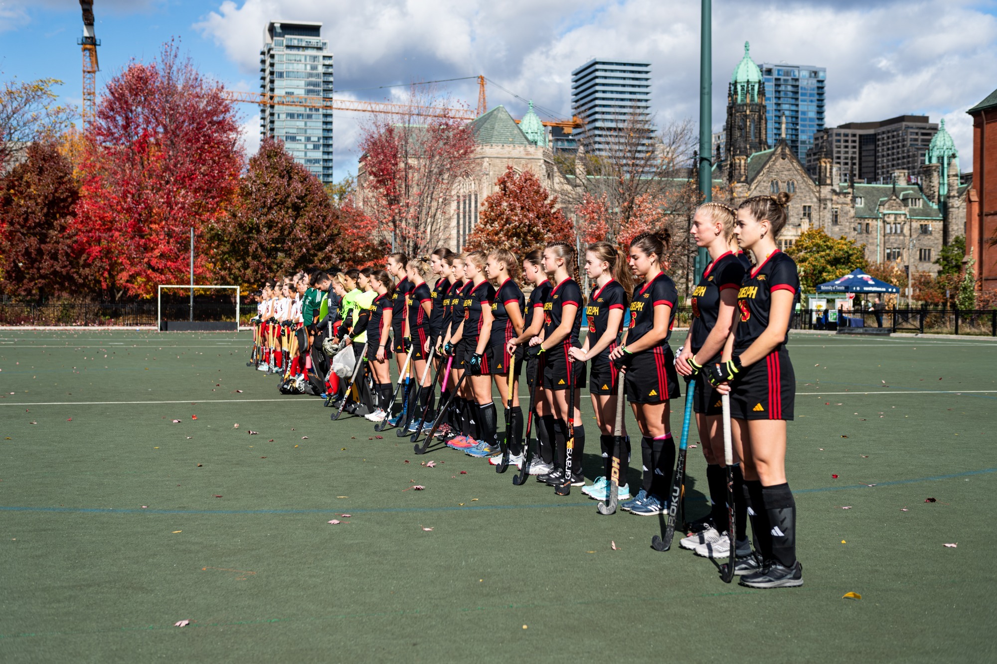 Gryphon field hockey team lines up for anthem in 2025