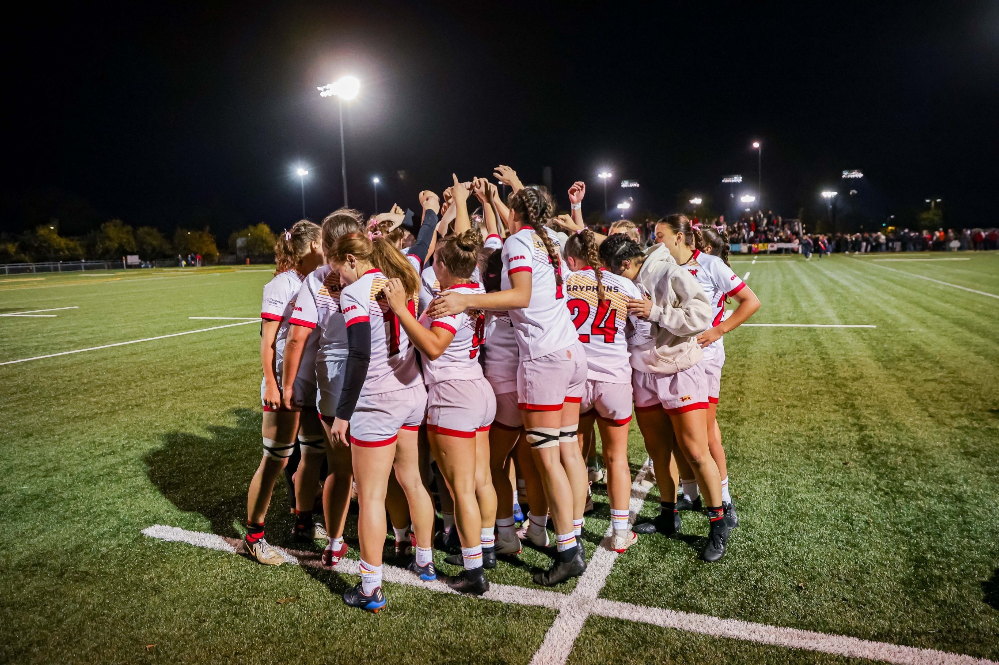 Gryphons Women's Rugby Team Huddle vs Brock