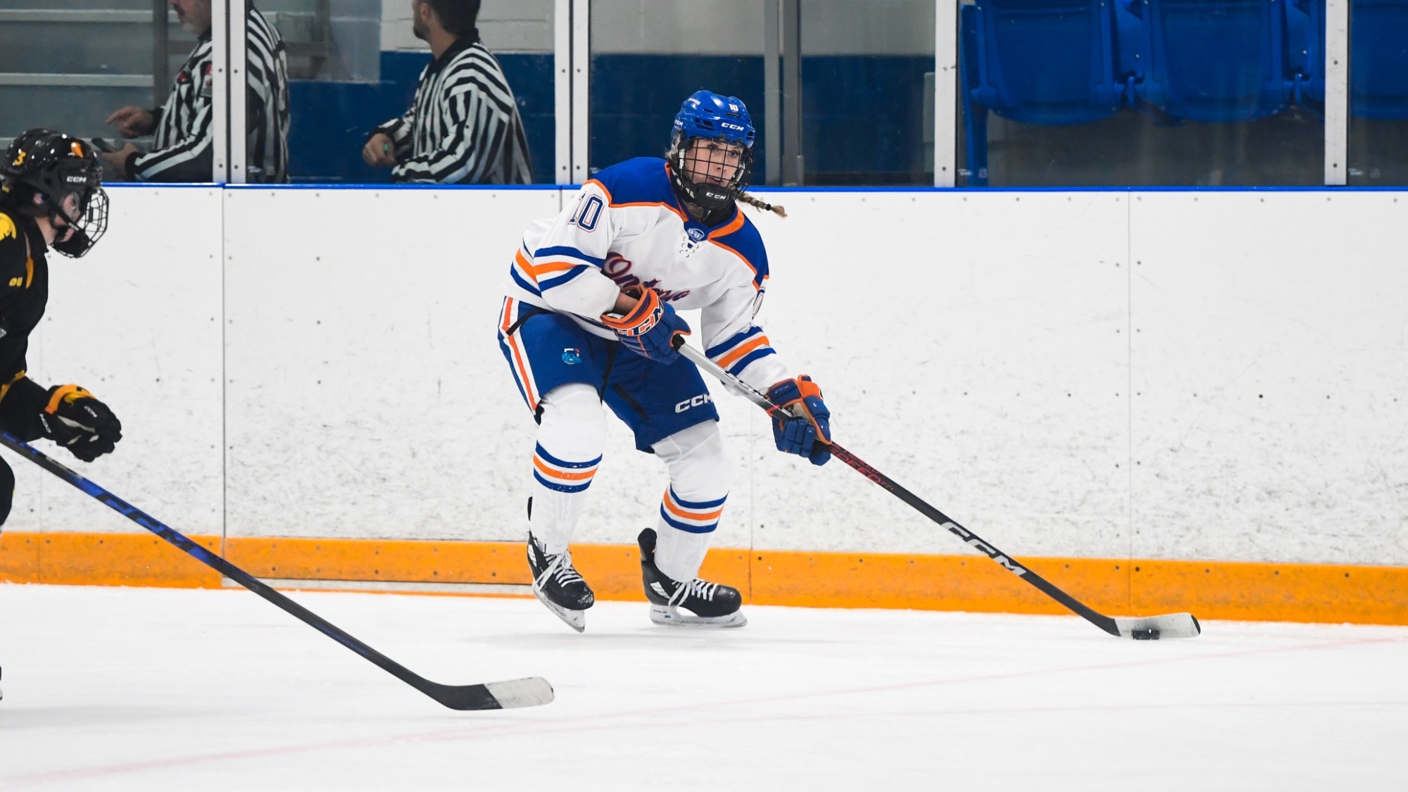 Ridgeback skating with puck