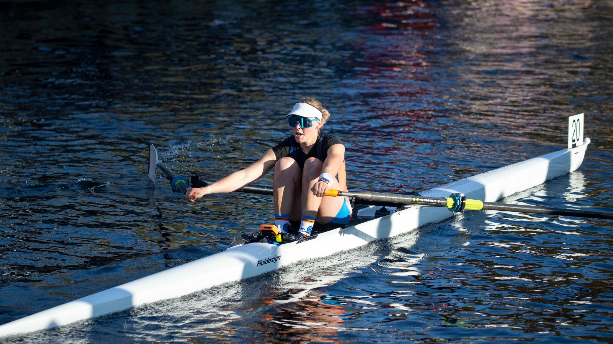 Kierstyn Hawk rowing at the head of the Trent.