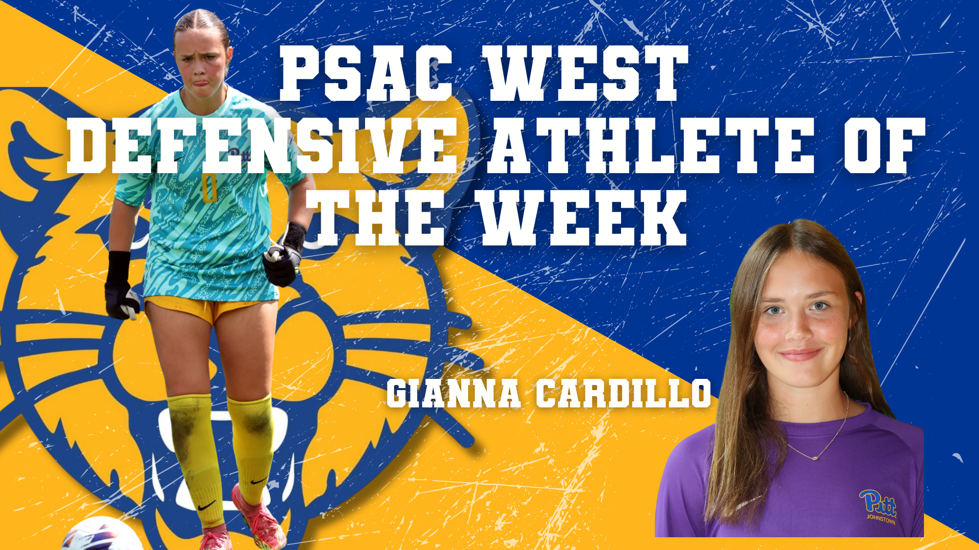 Gianna Cardillo-PSAC West Women's Soccer Defensive Athlete of the Week Graphic