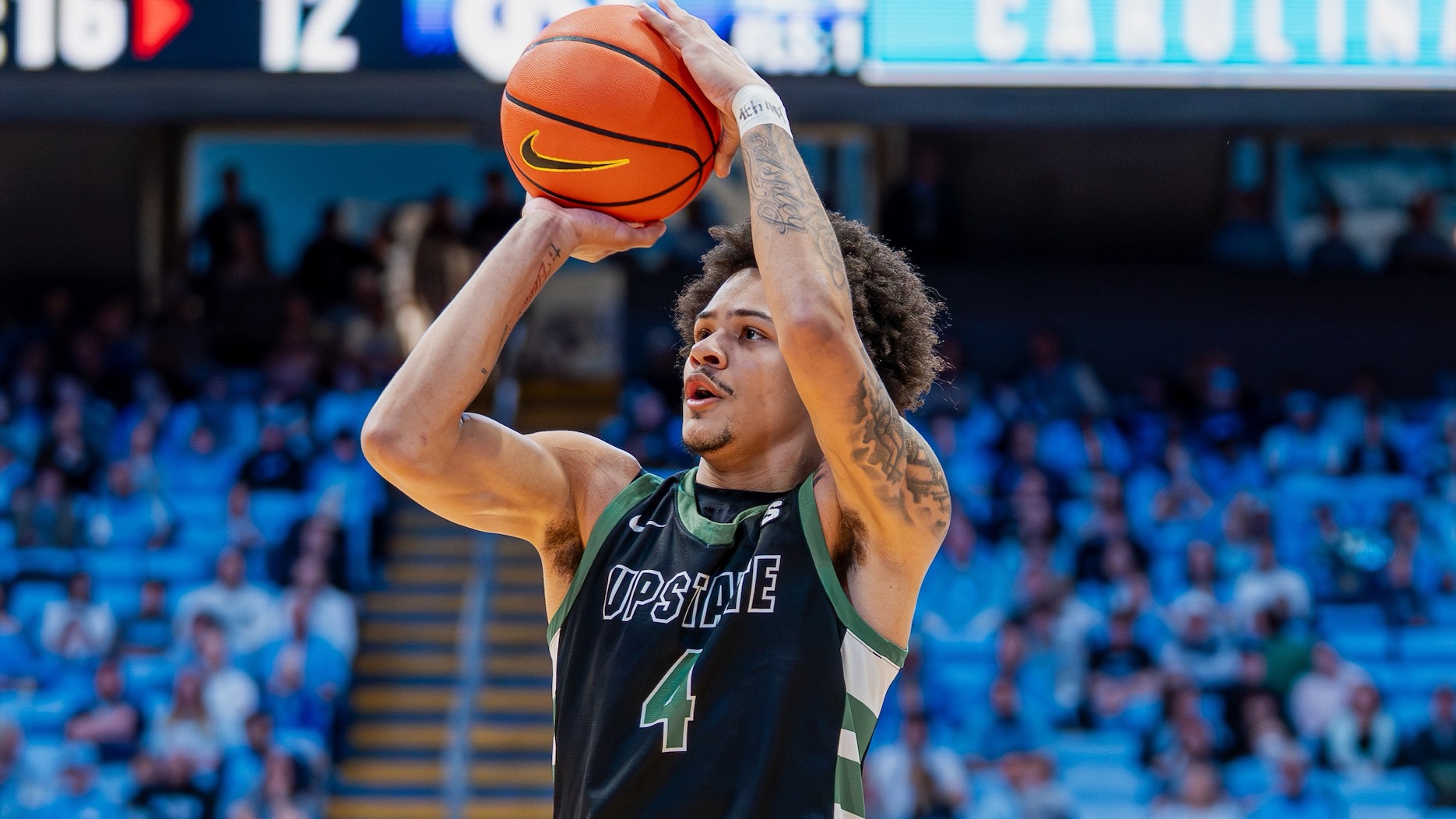 Carmelo Adkins shooting a three-pointer at UNC (12/13/25)