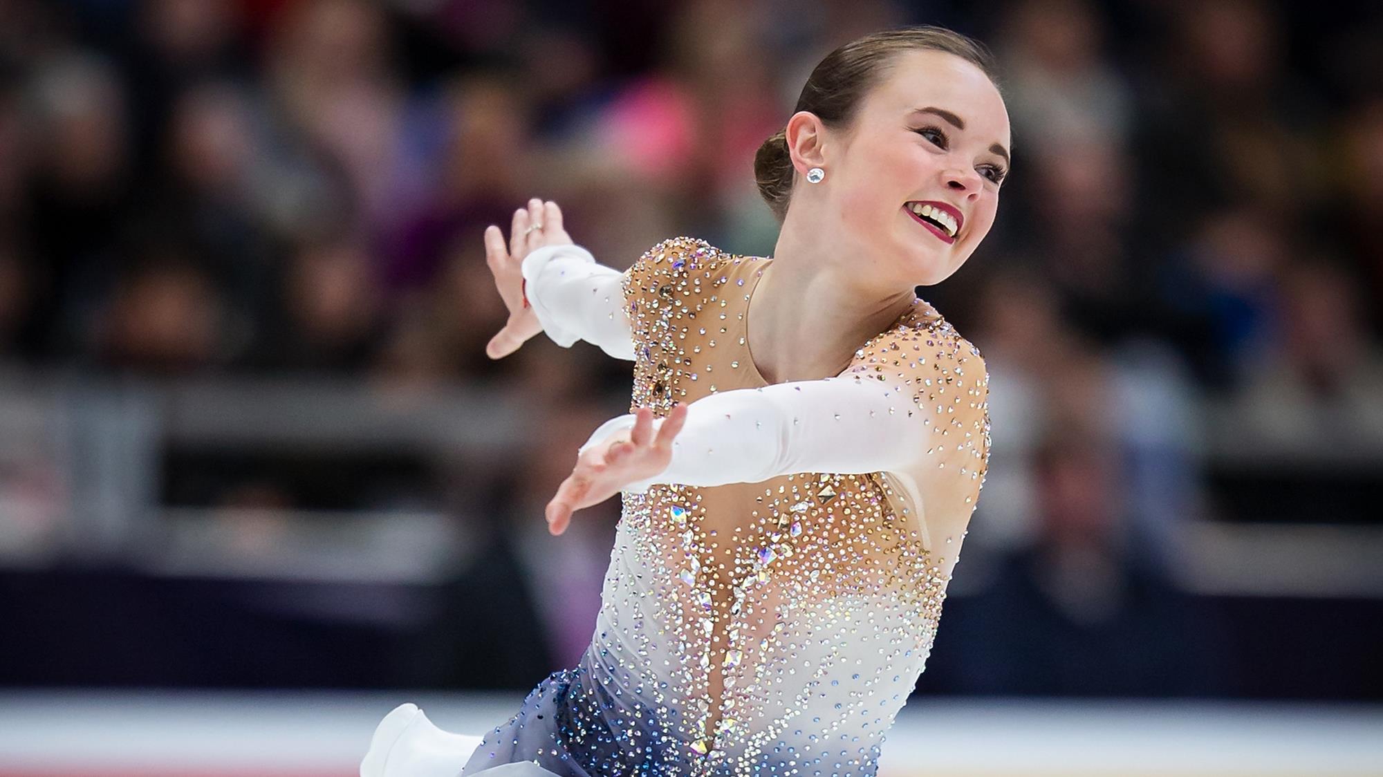 MOSCOW, RUSSIA - NOVEMBER 16: Mariah Bell of the United States competes in the Ladies Free Skating during day 2 of the ISU Grand Prix of Figure Skating Rostelecom Cup at Megasport Arena on November 16, 2019 in Moscow, Russia. (Photo by Joosep Martinson - International Skating Union (ISU)/International Skating Union via Getty Images)