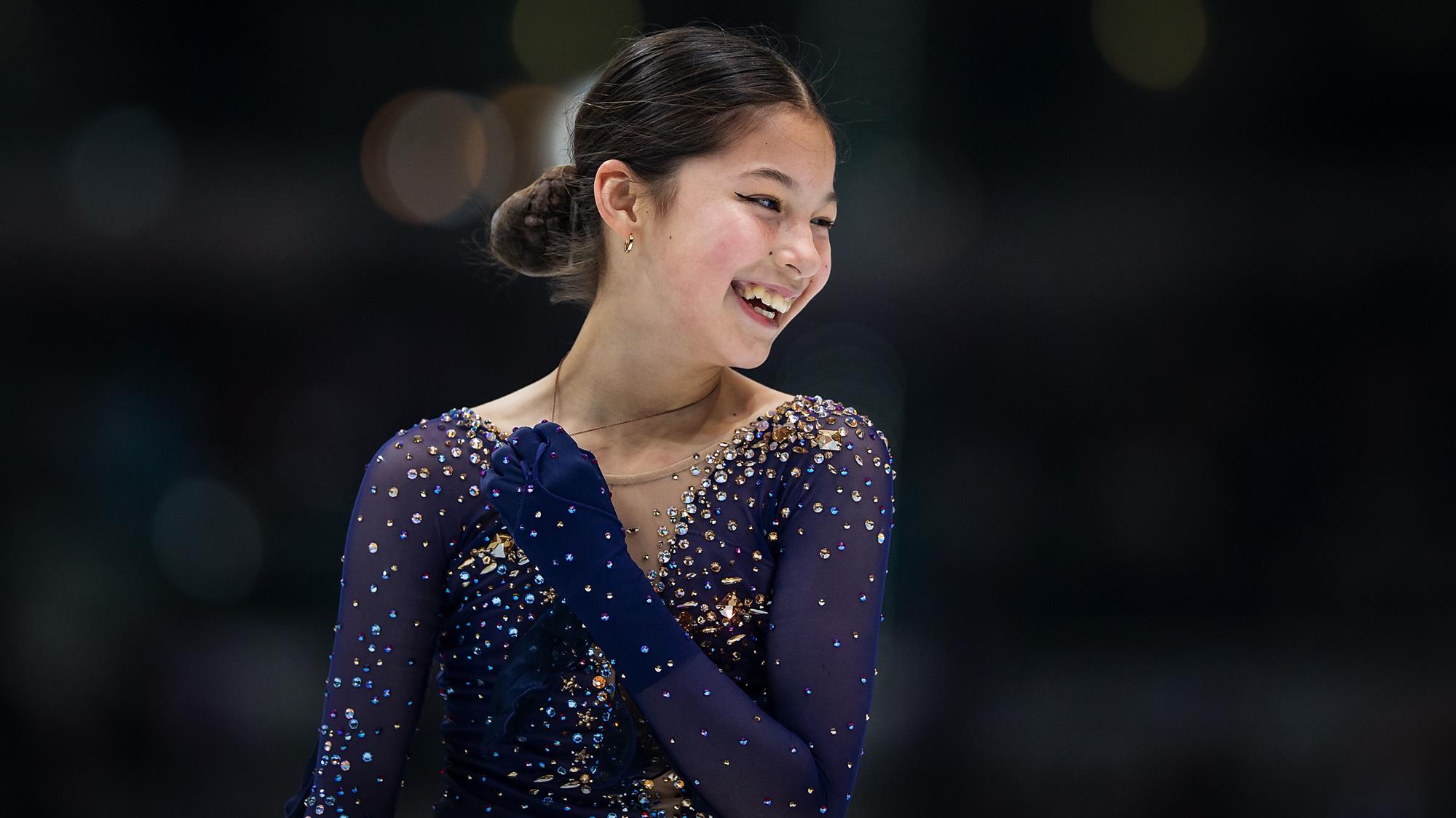 TURIN, ITALY - DECEMBER 06: Alysa Liu of the United States reacts in the Junior Ladies Free Skating during the ISU Grand Prix of Figure Skating Final (Senior & Junior) at Palavela Arena on December 06, 2019 in Turin, Italy. (Photo by Joosep Martinson - International Skating Union/International Skating Union via Getty Images)