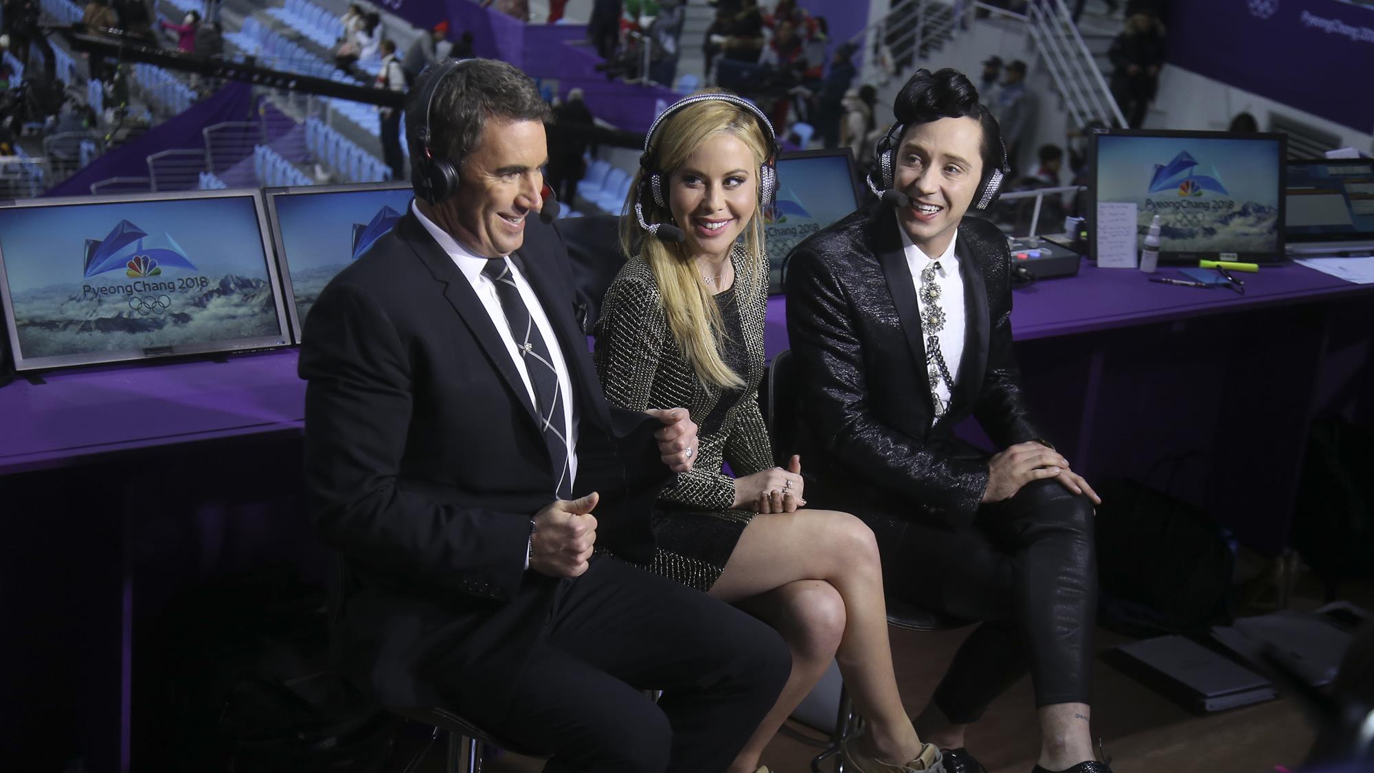 Terry Gannon, Tara Lipinski and Johnny Weir commentate at the Olympic Winter Games 2018 PyeongChang