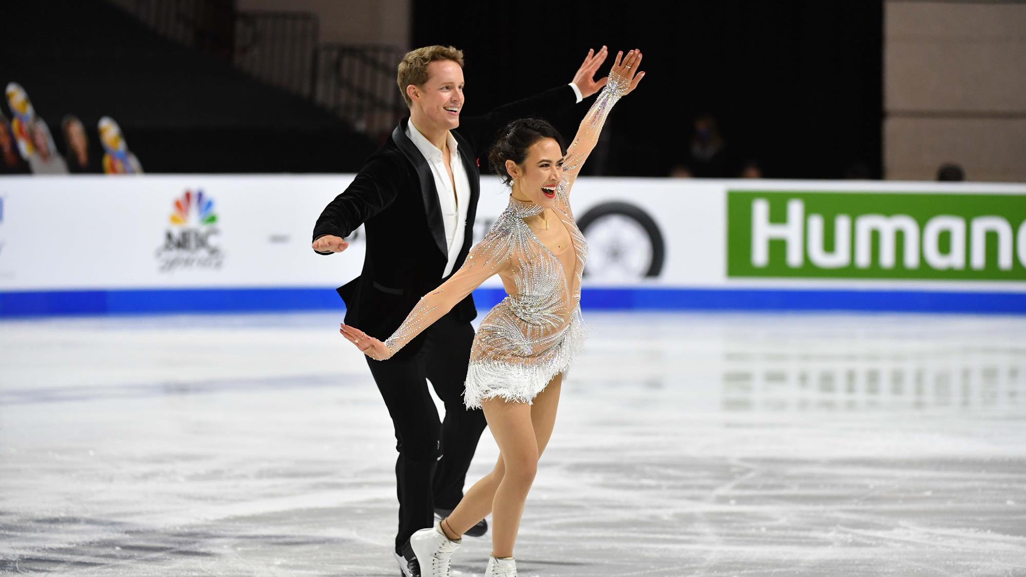 Madison Chock and Evan Bates perform their rhythm dance to 