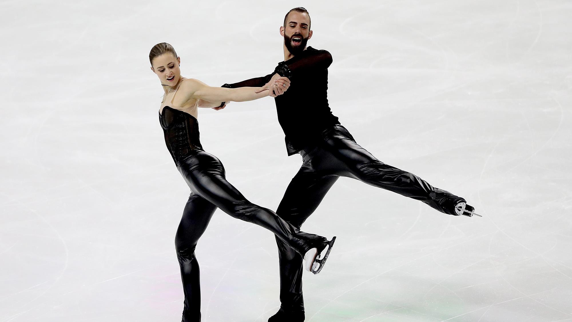 Ashley Cain-Gribble and Timothy LeDuc skate in their leather costumes at the 2021 U.S. Championships