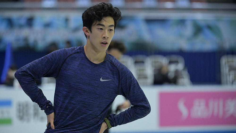 OSAKA, JAPAN - APRIL 14: Nathan Chen of the United States takes part in the official practice ahead of ISU World Team Trophy at Maruzen Intec Arena Osaka on April 14, 2021 in Osaka, Japan. (Photo by Koki Nagahama/International Skating Union via Getty Images)