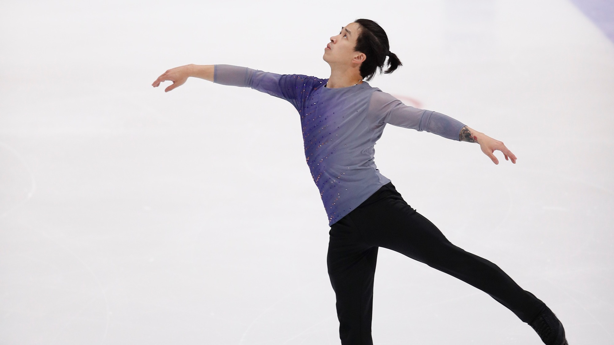 Jimmy Ma looks up as he skates at the U.S. International Classic.