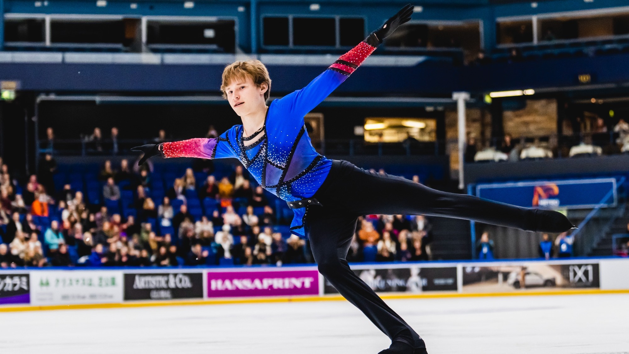 Ilia Malinin lands a jump at Grand Prix Espoo.