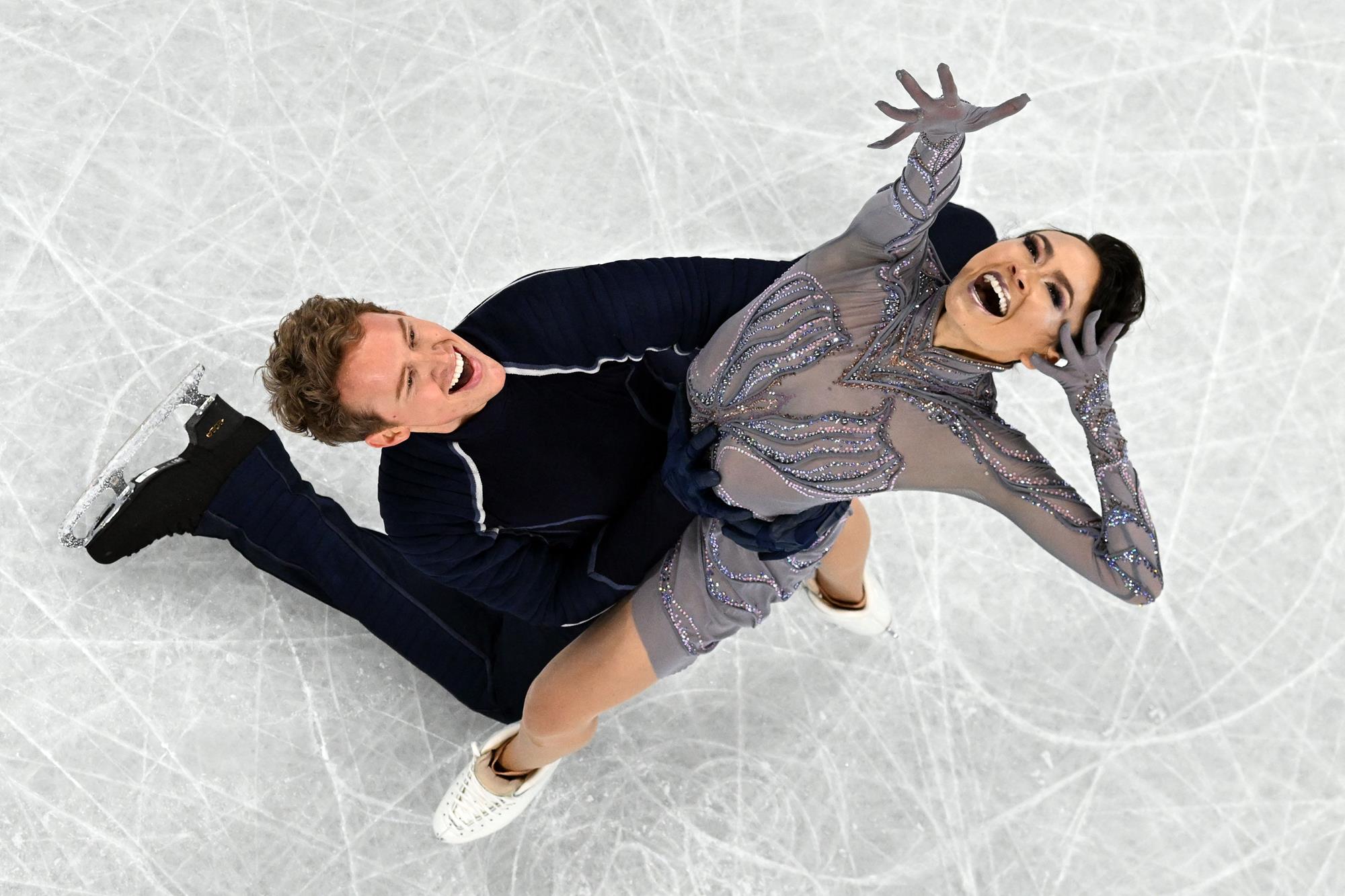 Madison Chock and Evan Bates strike their final pose of the free dance at the Olympic Winter Games Beijing 2022