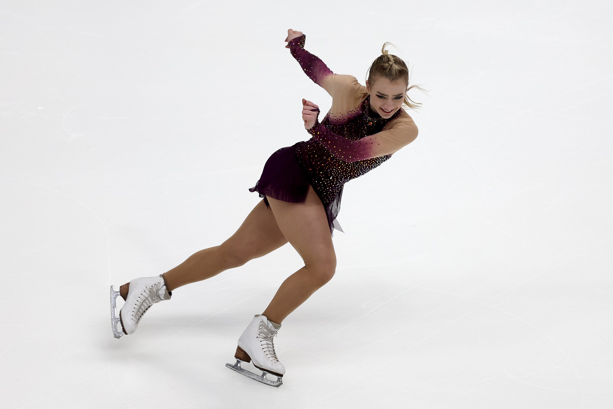 Amber Glenn skates in the Ladies Short Program during the U.S. Figure Skating Championships at Bridgestone Arena on January 06, 2022 in Nashville, Tennessee. (Photo by Matthew Stockman/Getty Images)