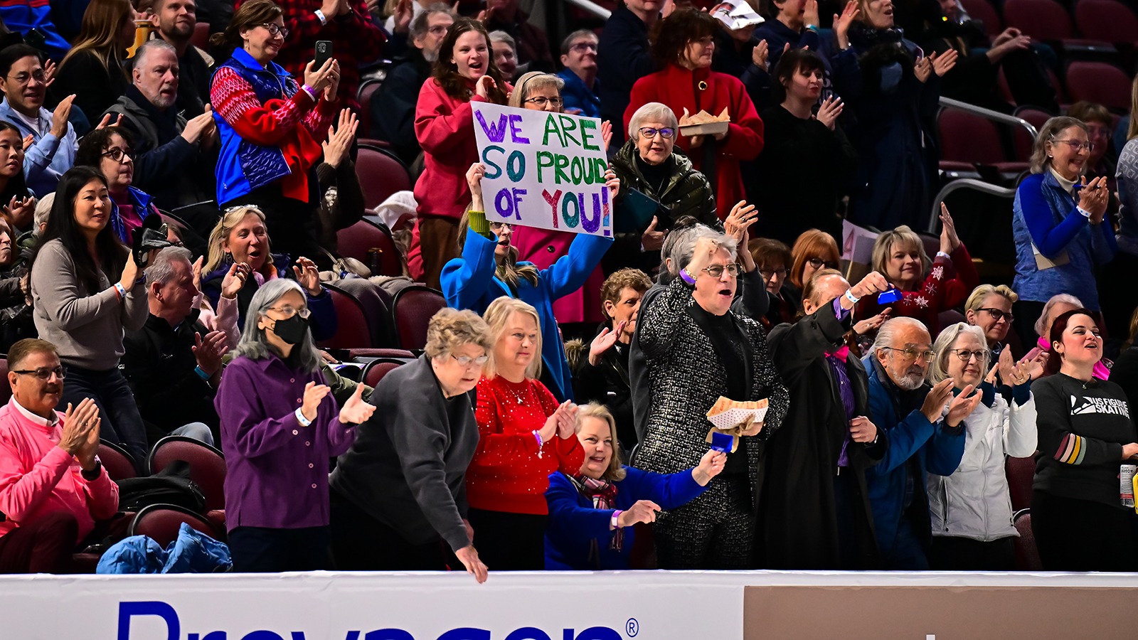 Fans stand and applaud for skaters at the 2025 U.S. Championhips.