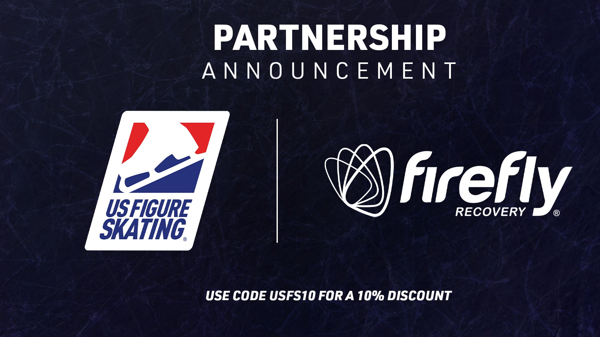 Navy blue background with the U.S. Figure Skating and FireFly Recovery logos and text above that says 