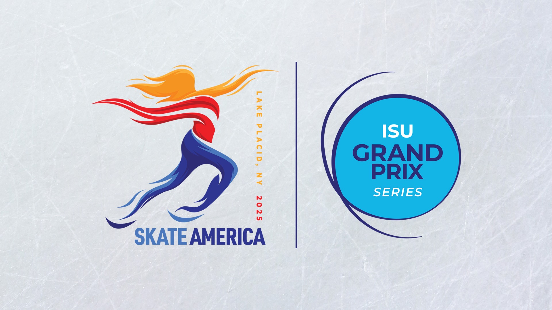 2025 Skate America logo next to the ISU Grand Prix Series logo on an ice background. 