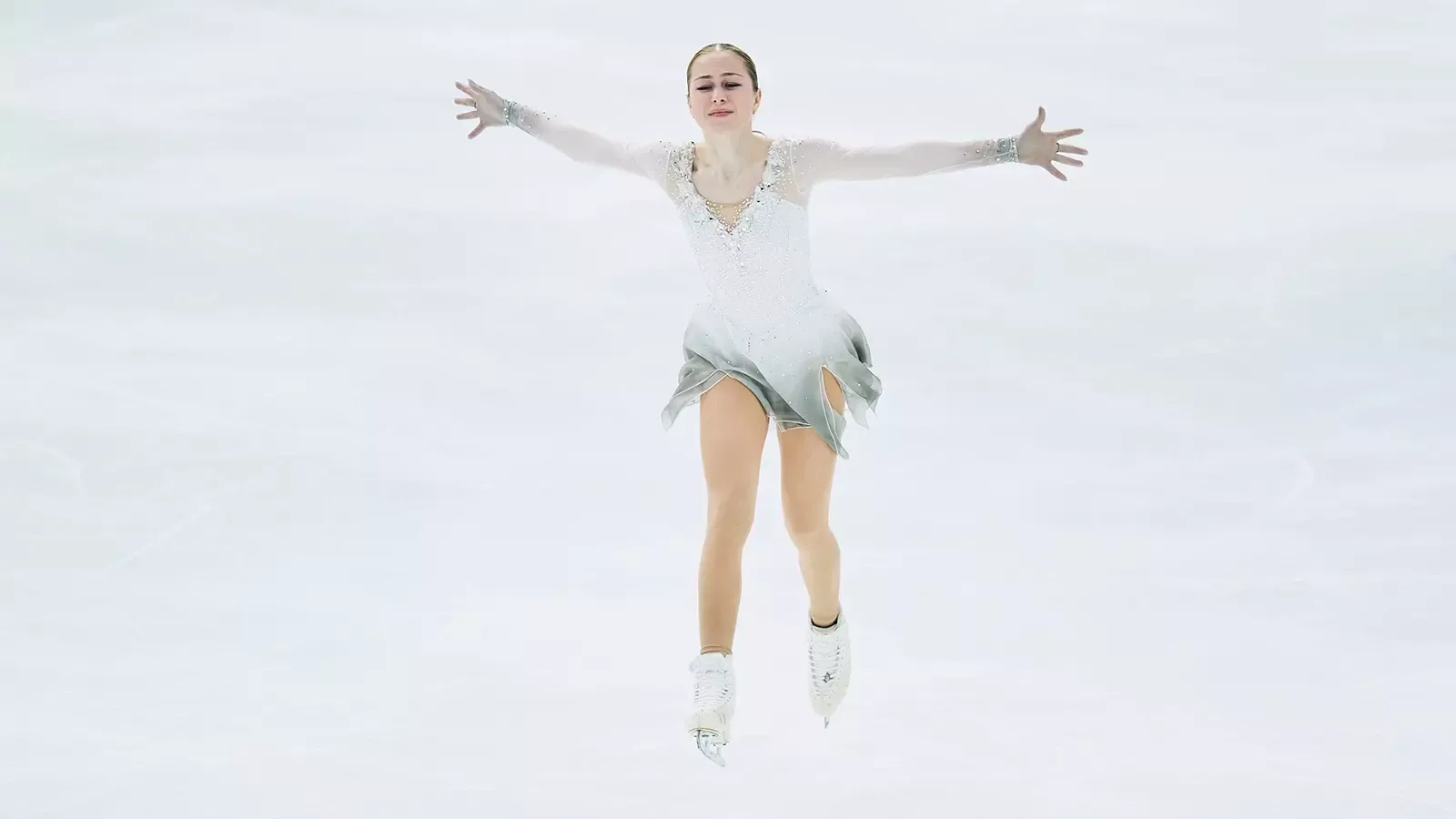 Sophie Joline von Felten, wearing white, performs an emotional program.