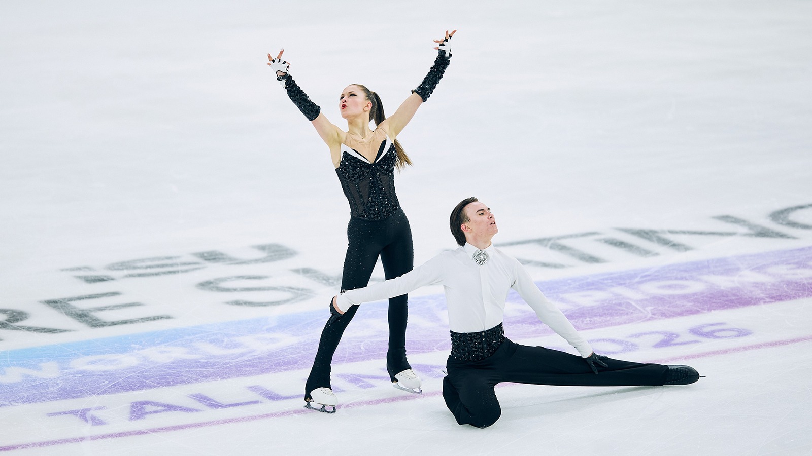 Hana Maria Aboian and Daniil Veselukhin, dressed in black and white, end their 