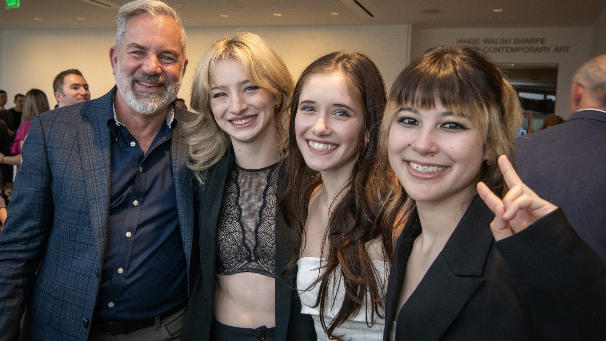 New U.S. Figure Skating President Kevin Rosenstein and Blade Angels Amber Glenn, Isabeau Levito and Alysa Liu enjoy time at a reception before the Toast to Milan event.