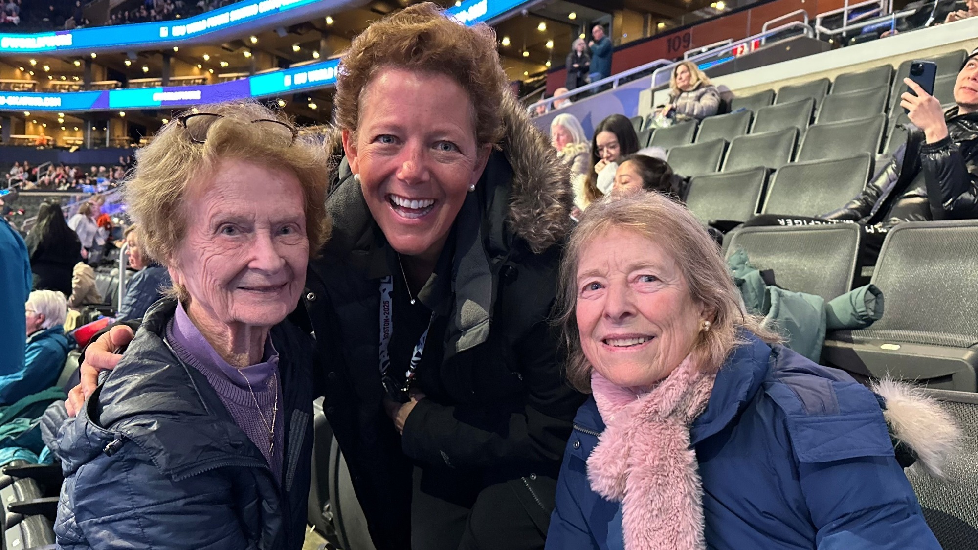 Ann Fauver, left, visits with friends prior to an event. 