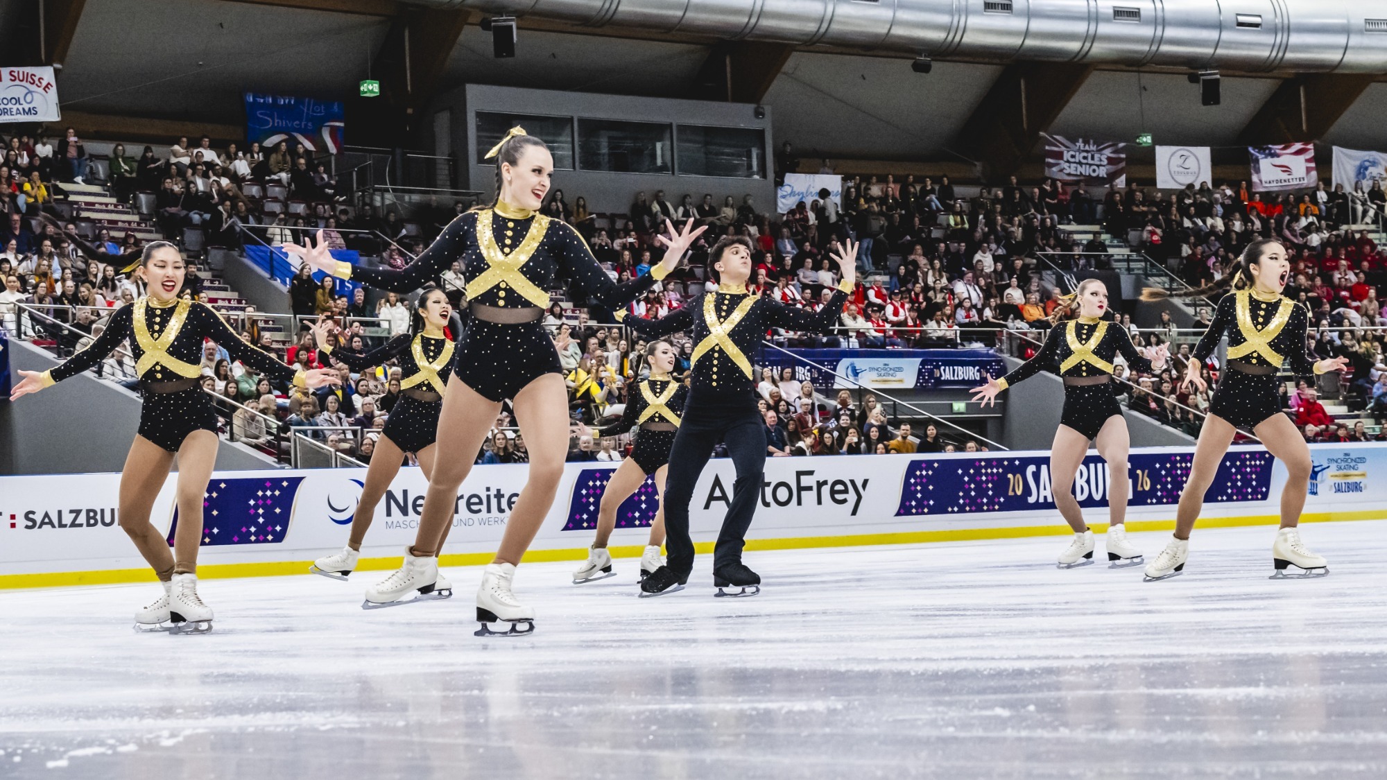 Synchro9's Teams Elite performs an exhibition at the 2026 ISU World Synchronized Skating Championships.