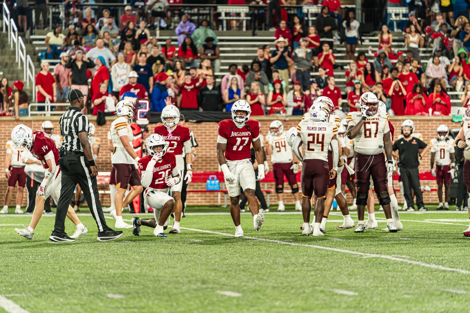 Christian Ross Celebrates a tackle in the Oct. 5, 2026 game against ULM.
