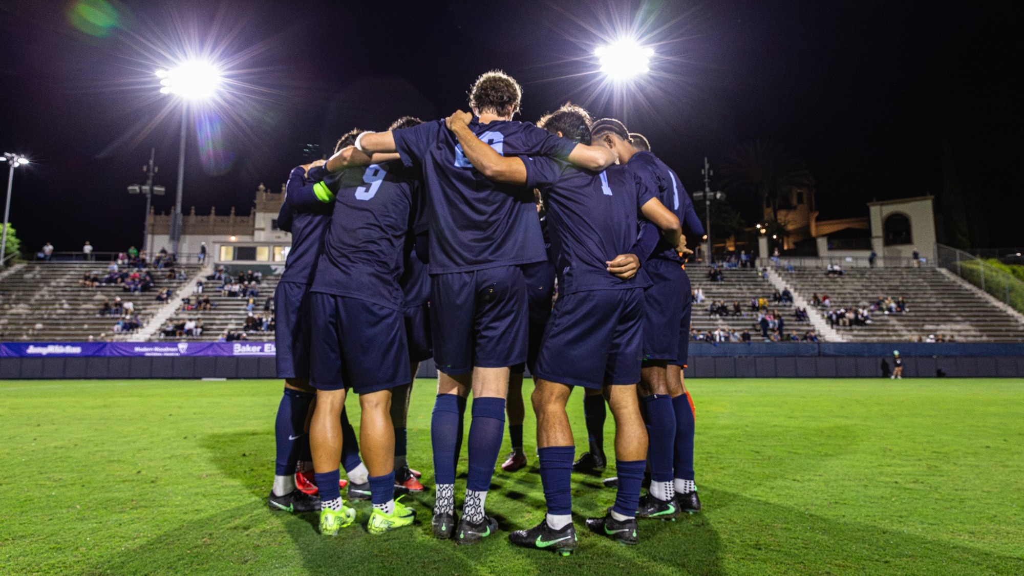 Mens Soccer in a huddle