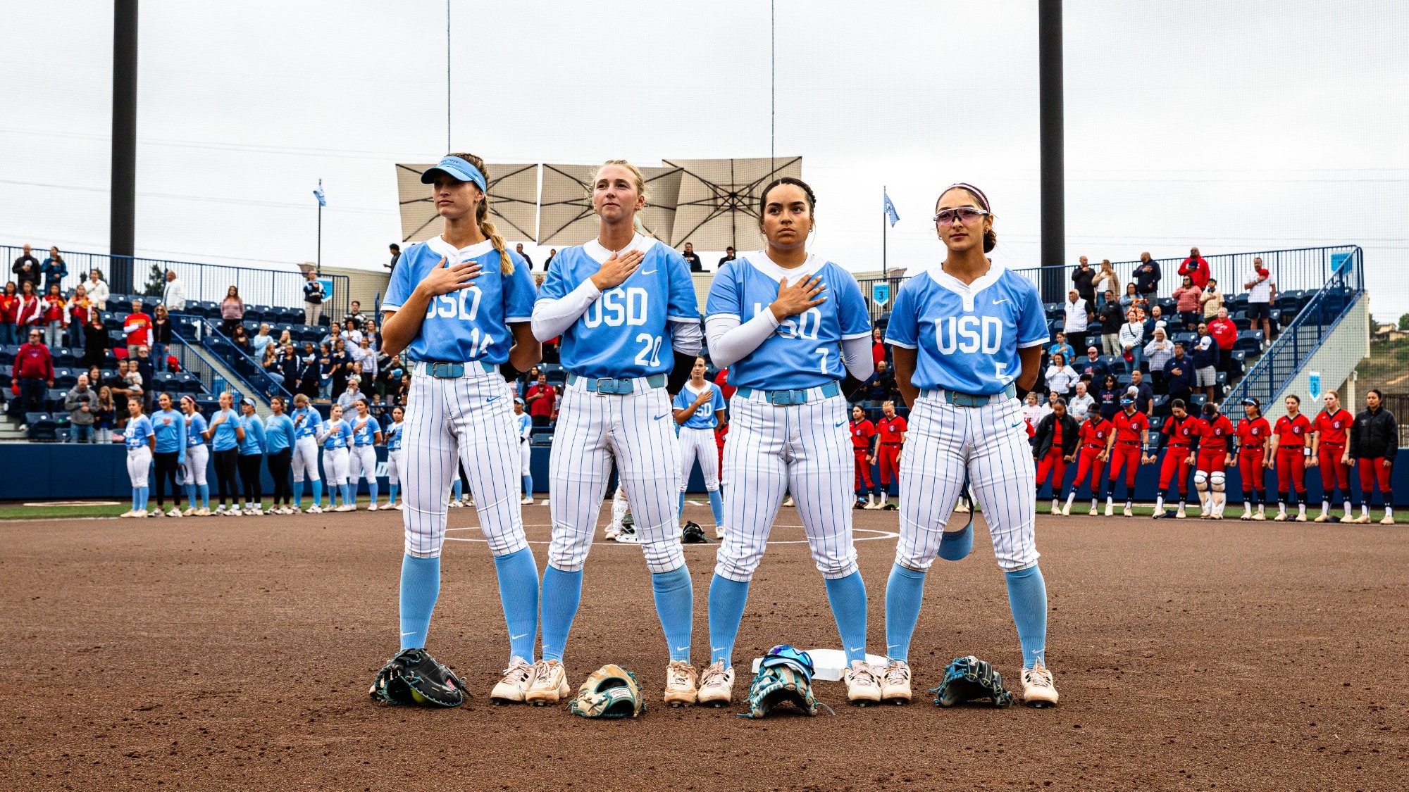 USD Softball during the national anthem