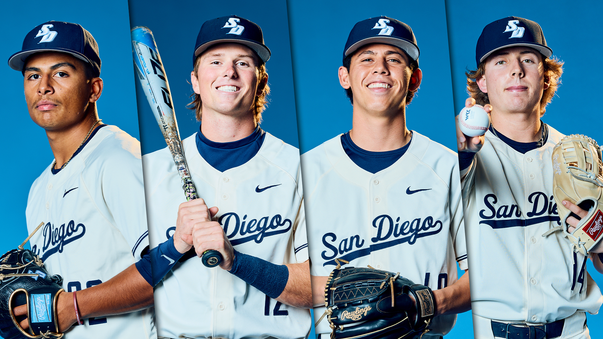 usd baseball 2026 all-wcc academic honorable mentions - aidan gonzalez, cade martinez, chaz mcroberts, and chase meidroth