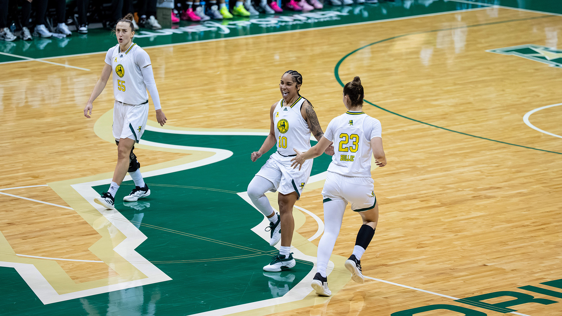 WBB in-game celebration during Wichita State