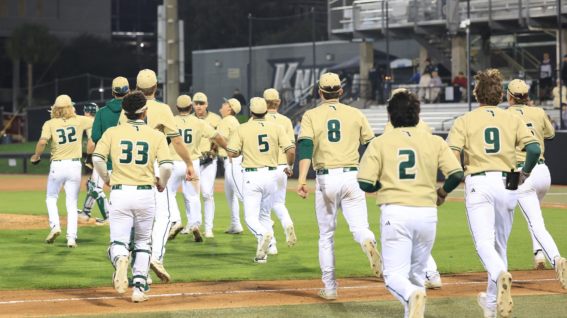 Team running onto field after Game 2 Win