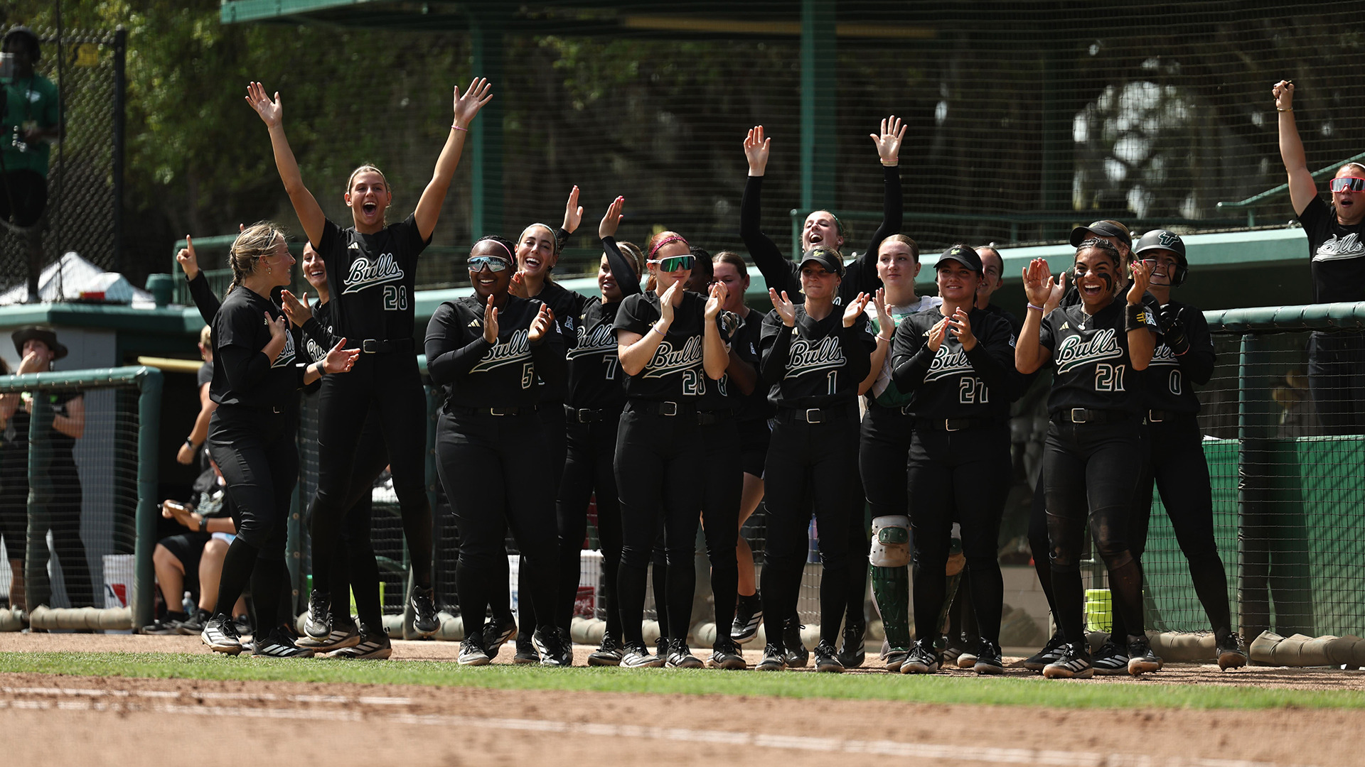 Softball celebration after a home run vs. Charlotte