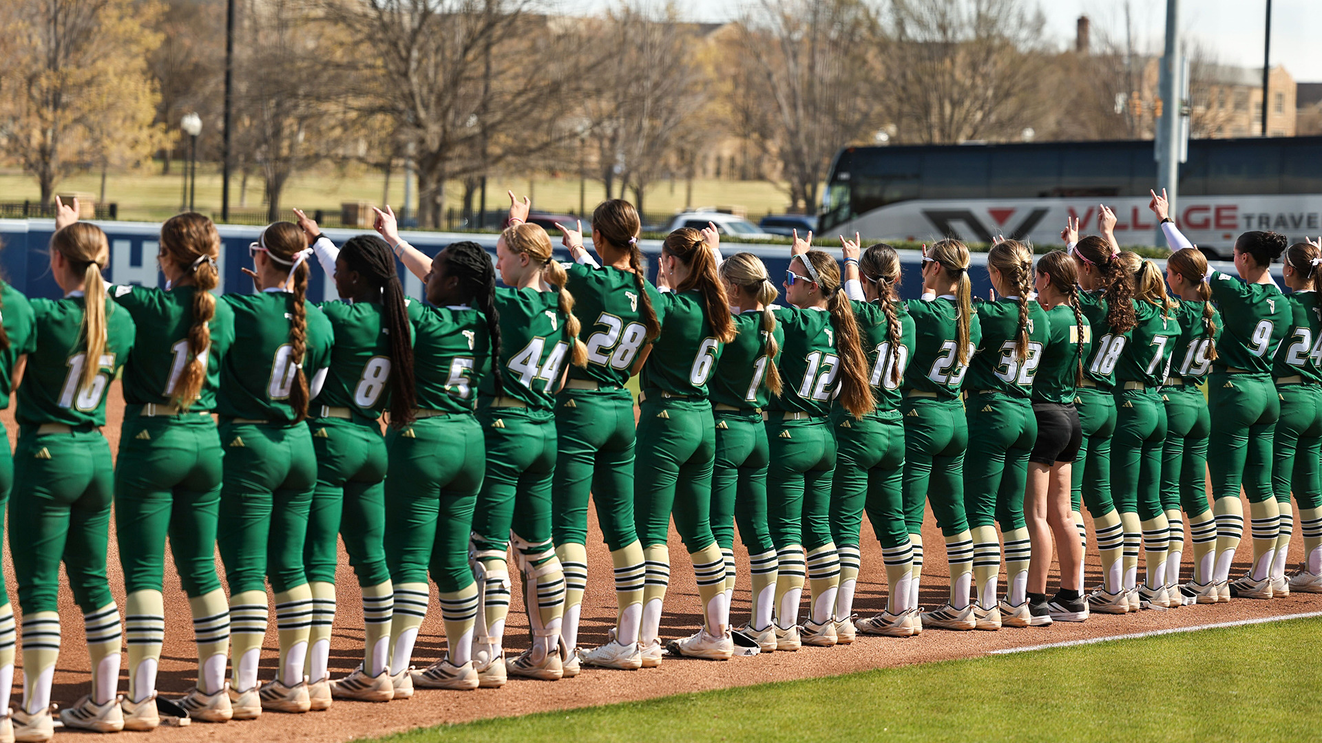 Softball during the anthem on Sunday at Tulsa
