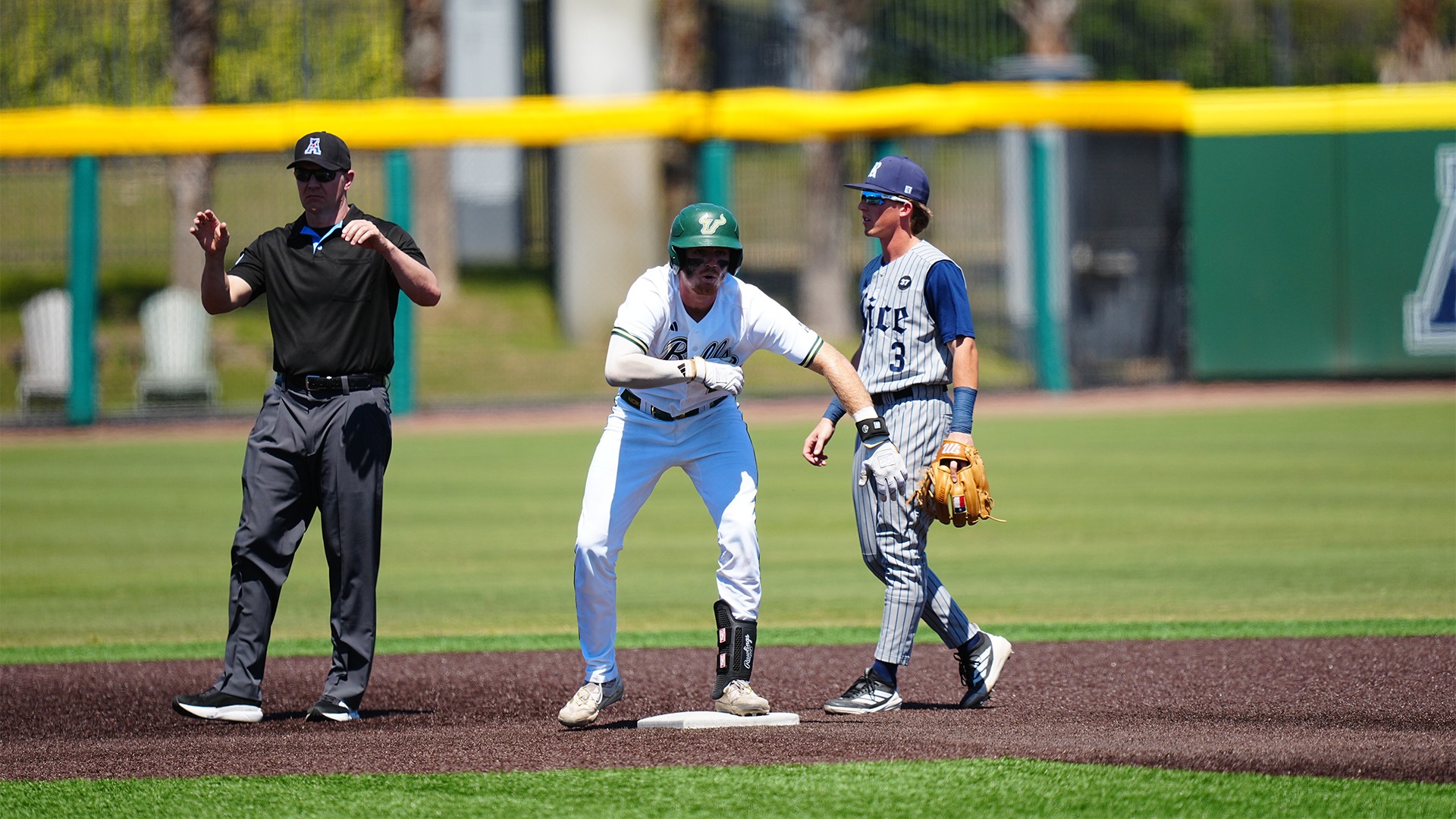 Lance Trippel celebrates after a double.